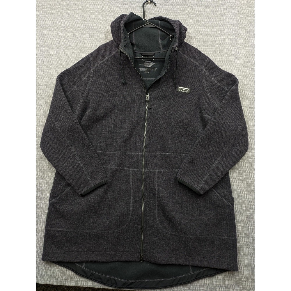 L.L. Bean Parka Coat Womens 3X Plus Gray Fleece Hooded Full Zip Pockets